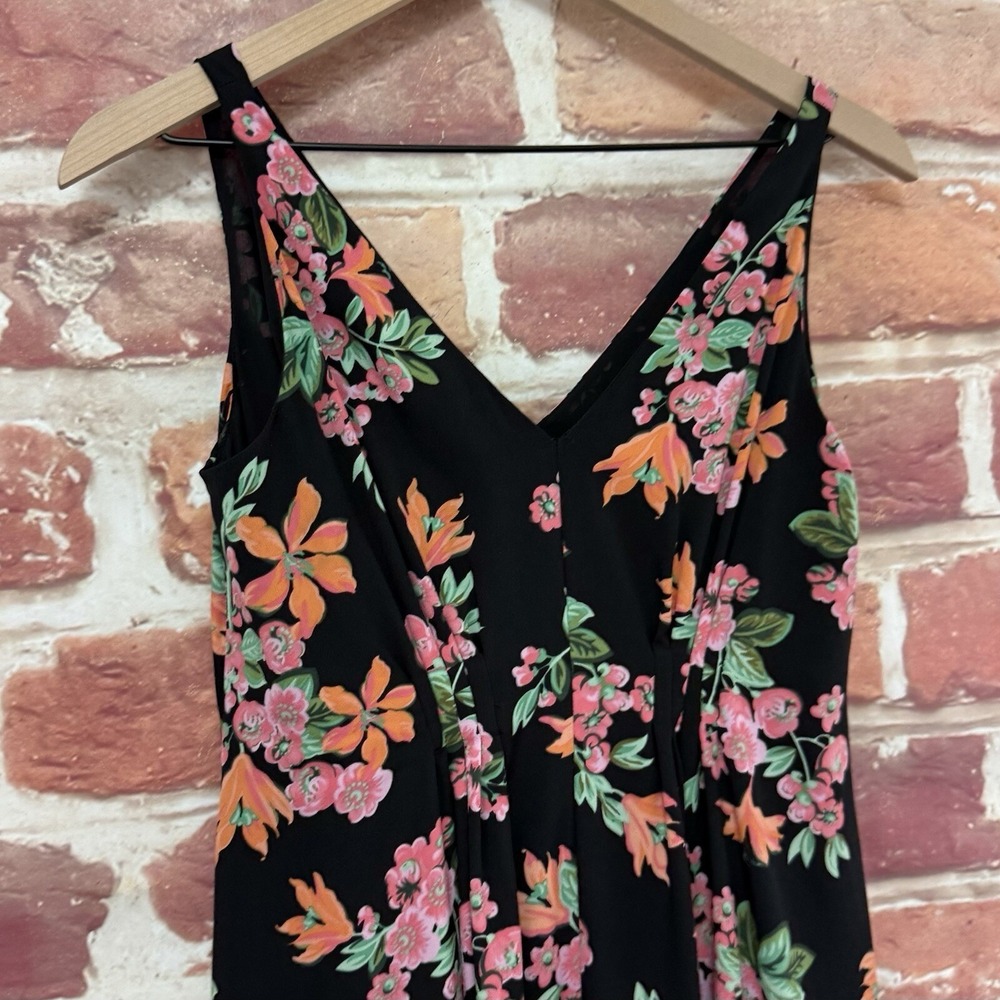 Ann Taylor Dress Women's 2P Black Multicolor Garden Floral Pleated Sundress - Picture 3 of 8